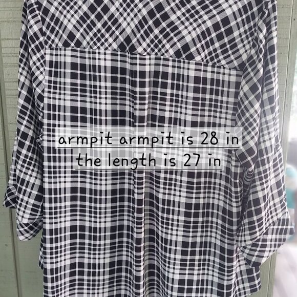 3 X Torrid Harper Plaid Flannel Shirt Size 3 Black& White 3/4 Sleeve Button-Down - Picture 3 of 7